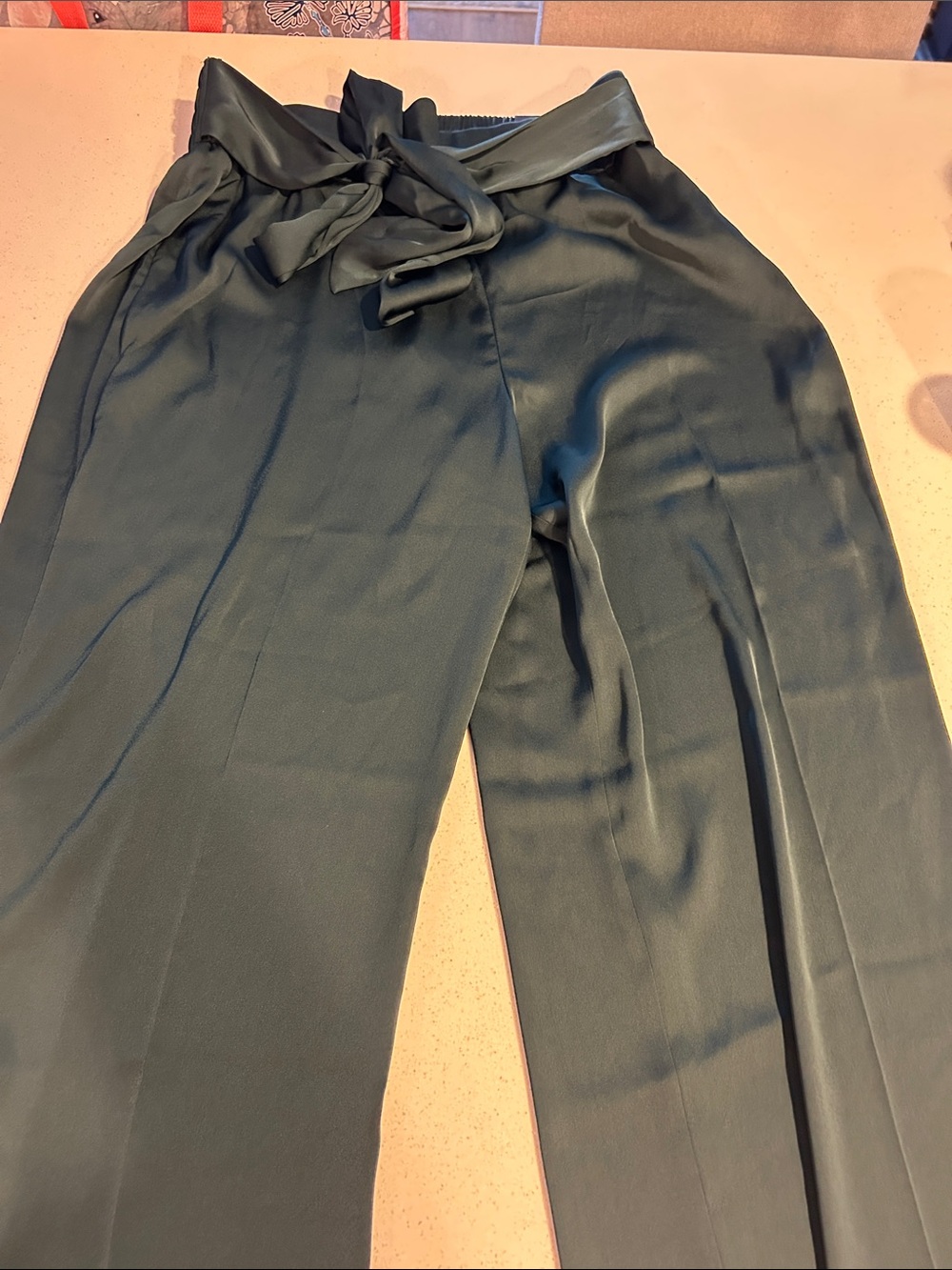 Express Wide Leg Tie-Waist Pants in  Green